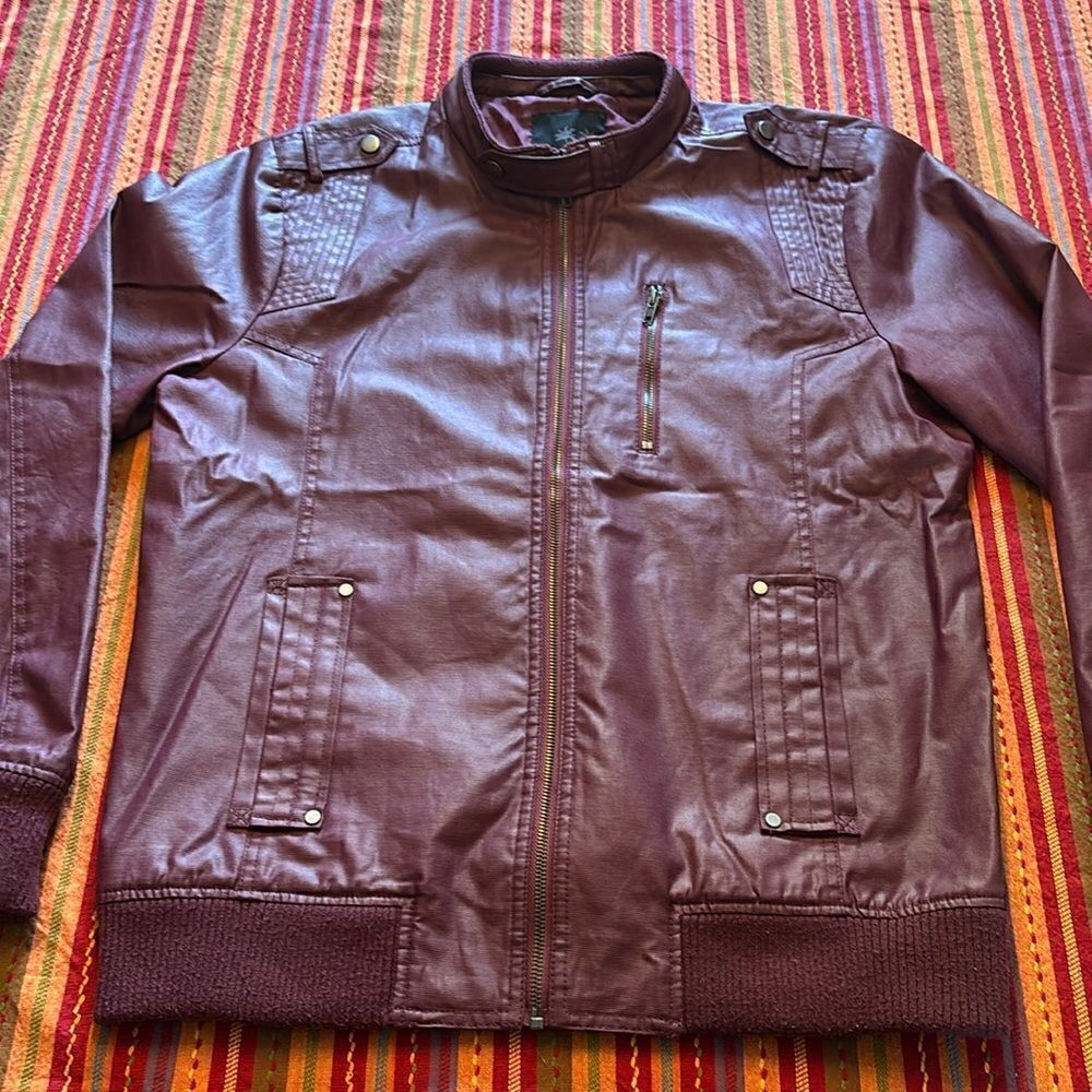 GUESS Burgundy Moto Jacket size Large